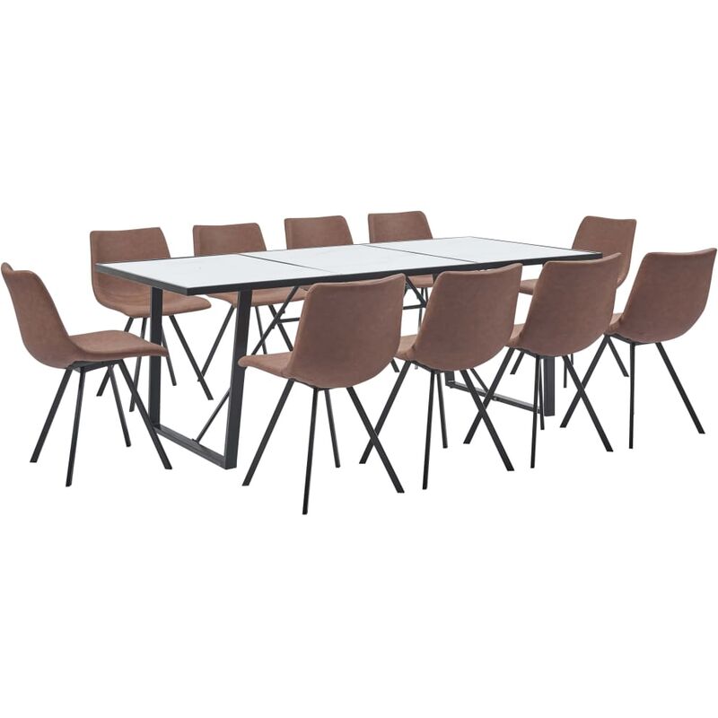 

Juego de comedor 11 piezas cuero sintético marrón intermedio