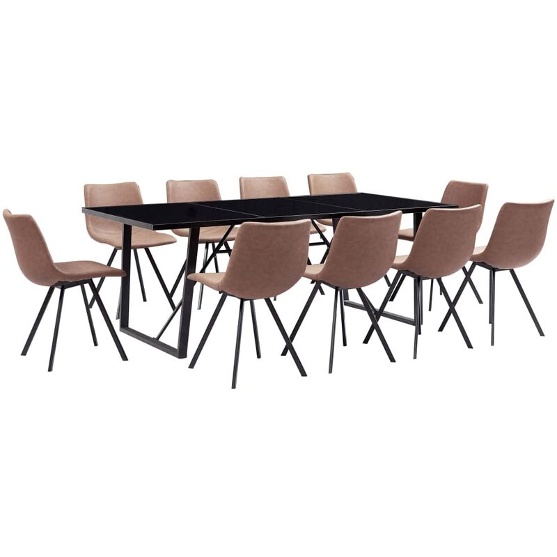 

Juego de comedor 11 piezas cuero sintético marrón intermedio