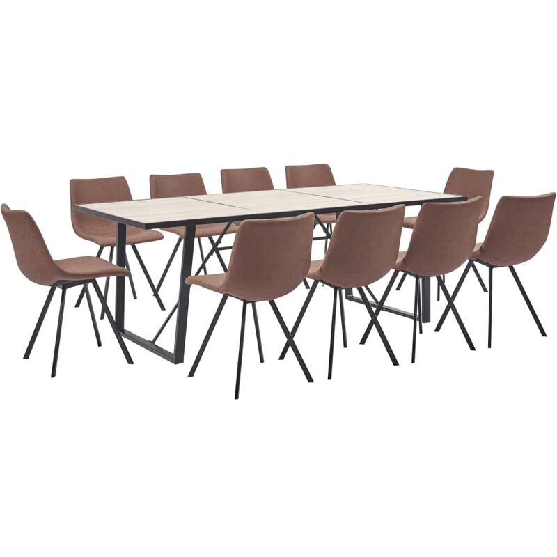 

Juego de comedor 11 piezas cuero sintético marrón intermedio