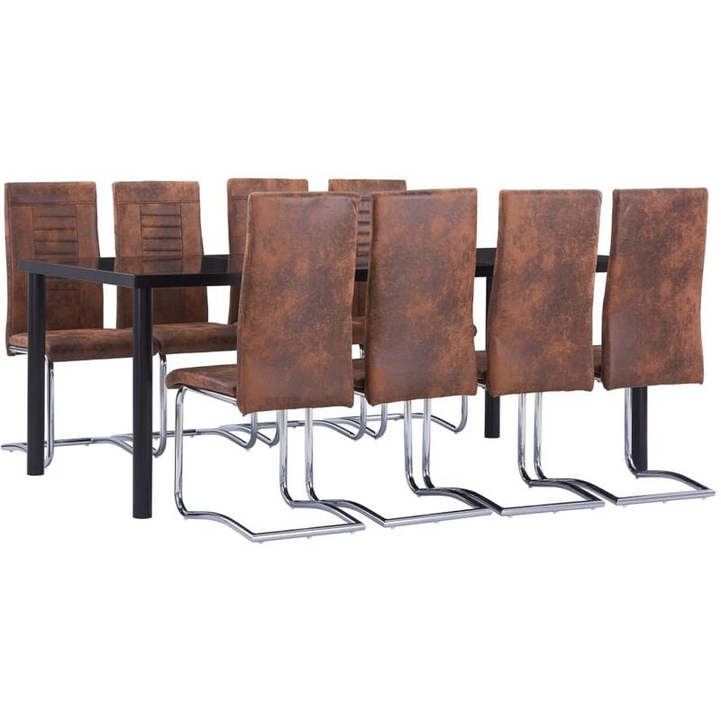 

vidaXL Juego de Comedor Piel de Ante Artificial 9 Piezas Marrón - Marrón