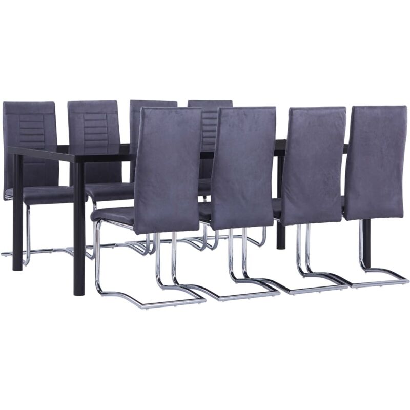 

vidaXL Juego de Comedor Piel de Ante Artificial 9 Piezas Gris - Gris