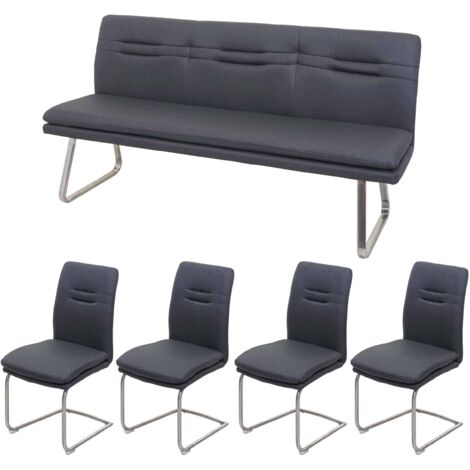 Juego de comedor 4x sillas de comedor y 1x banco en tela gris oscuro y acero inoxidable cepillado 040006739