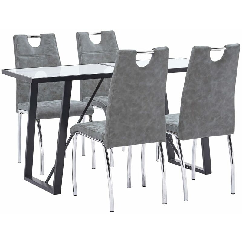 

Happyshopping - Juego de comedor 5 piezas cuero sintetico gris