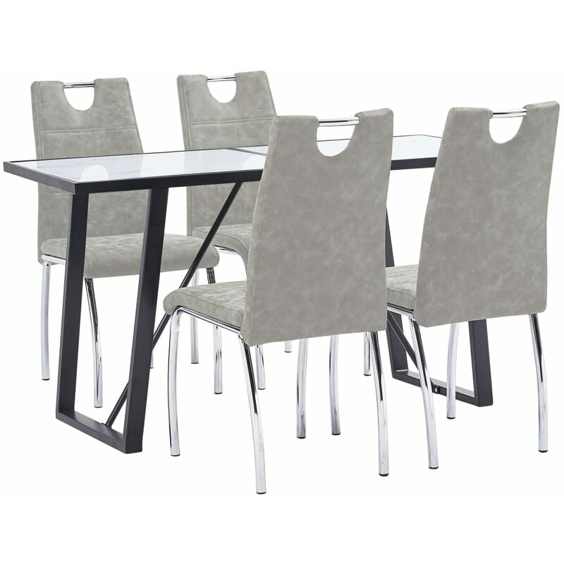 

Happyshopping - Juego de comedor 5 piezas cuero sintetico gris claro