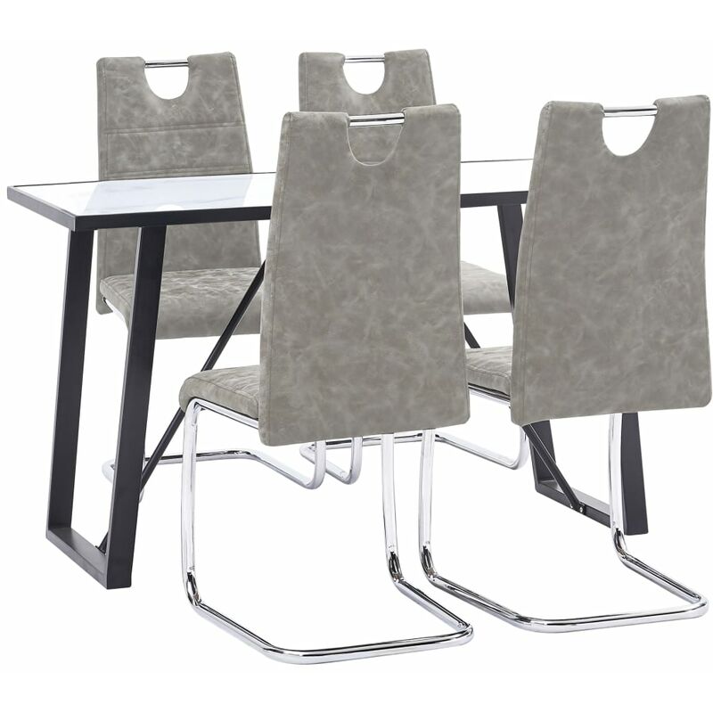 

Happyshopping - Juego de comedor 5 piezas cuero sintetico gris claro