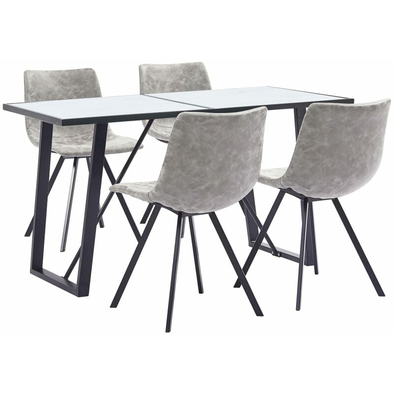 

Juego de comedor 5 piezas cuero sintético gris claro