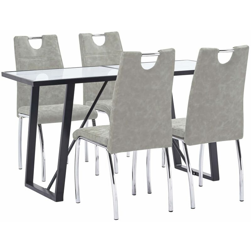 

Juego de comedor 5 piezas cuero sintético gris claro