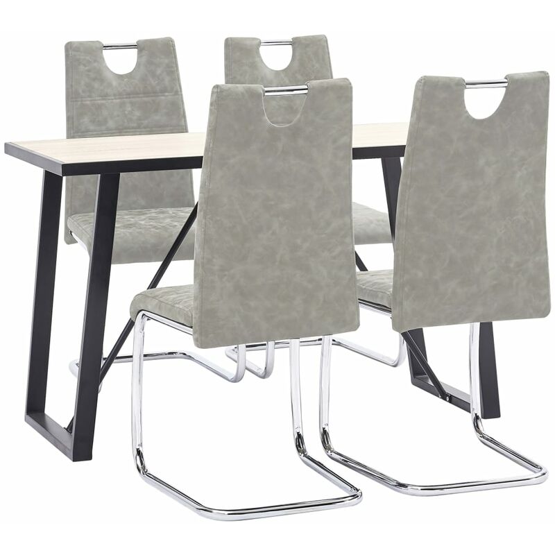

Juego de comedor 5 piezas cuero sintético gris claro