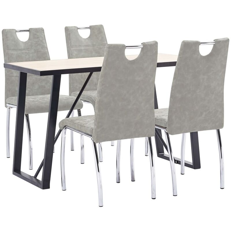 

Juego de comedor 5 piezas cuero sintético gris claro