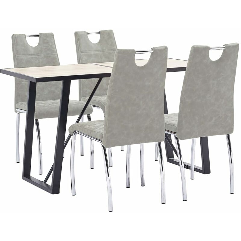 

Juego de comedor 5 piezas cuero sintético gris claro