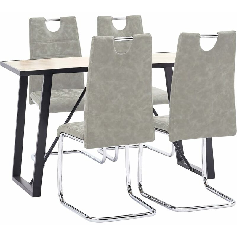 

Juego de comedor 5 piezas cuero sintético gris claro