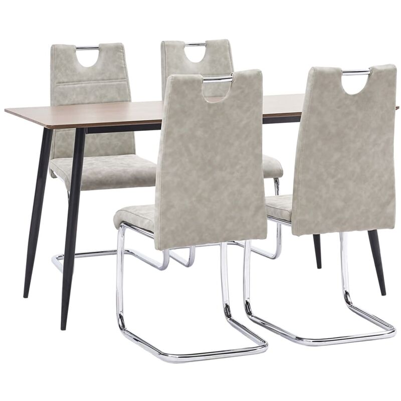 

Juego de comedor 5 piezas cuero sintético gris claro