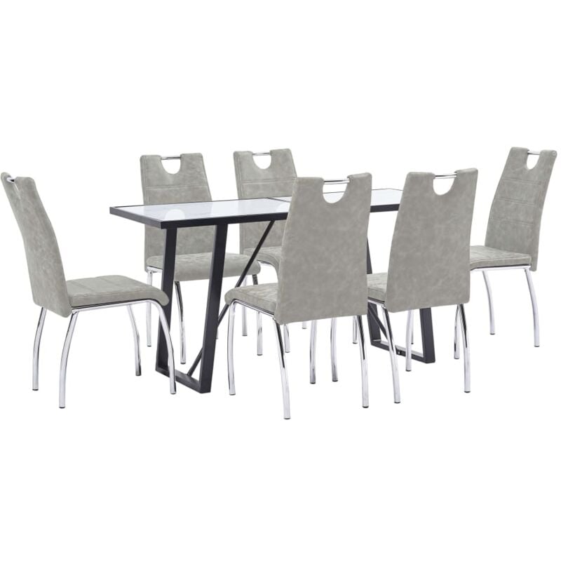 

vidaXL Juego de Comedor Cuero Sintético 7 Piezas Gris Claro - Gris