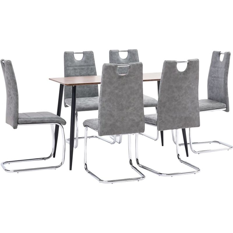 

vidaXL Juego de Comedor Cuero Sintético 7 Piezas Gris - Gris