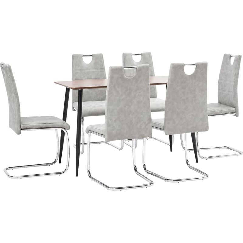 

vidaXL Juego de Comedor Cuero Sintético 7 Piezas Gris Claro - Gris