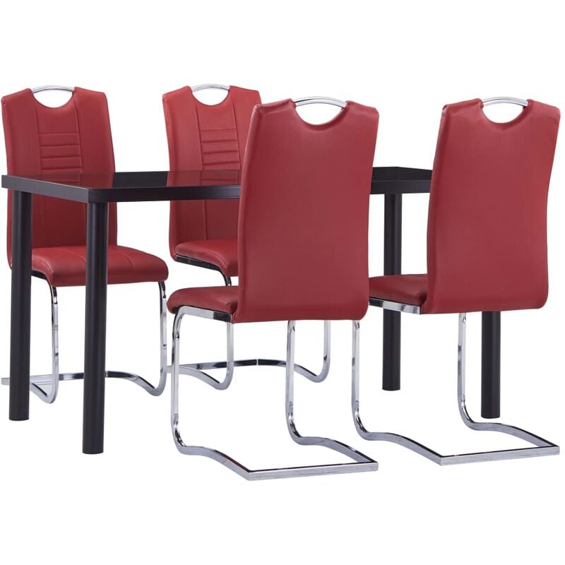 

Juego de comedor 5 piezas cuero sintético rojo