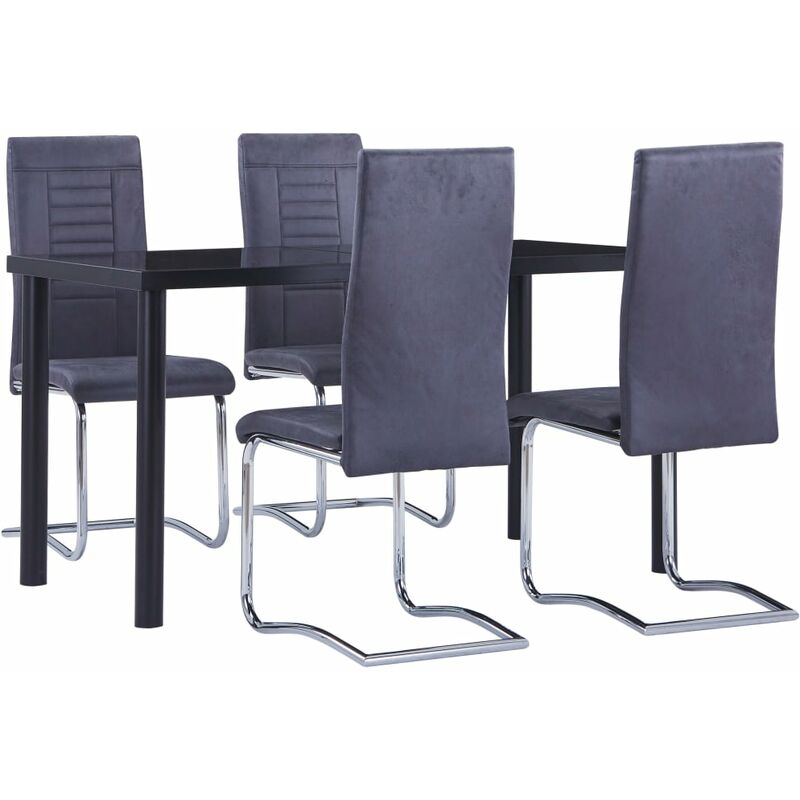 

Juego de comedor 5 piezas piel de ante artificial gris