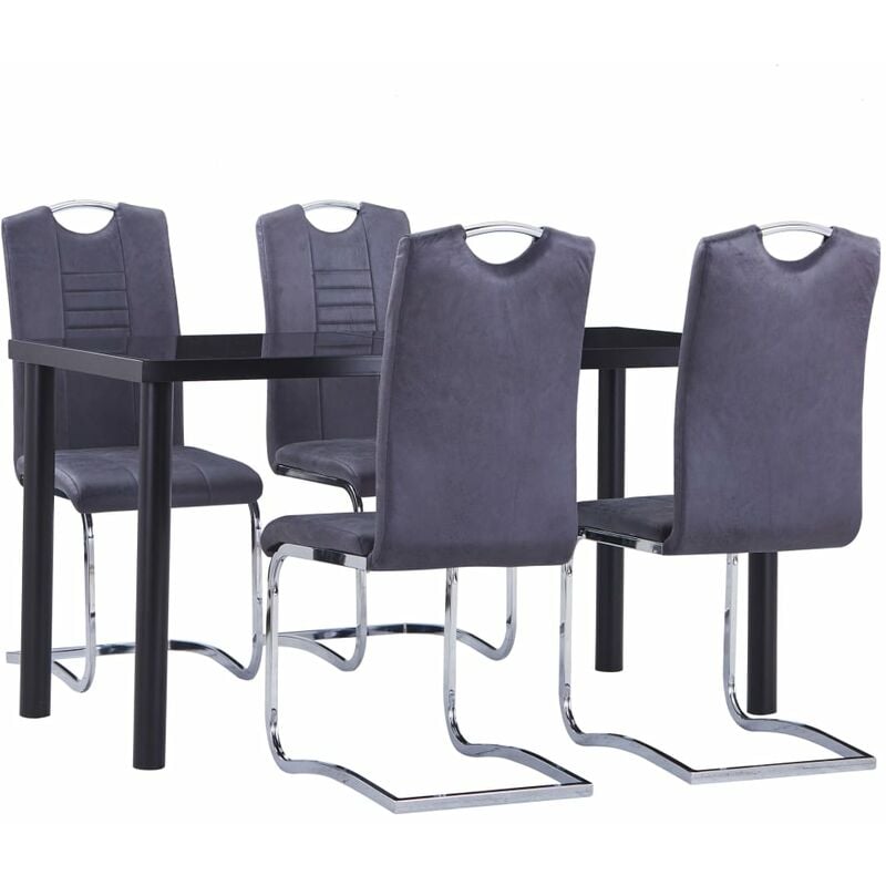 

Juego de comedor 5 piezas piel de ante artificial gris - Gris