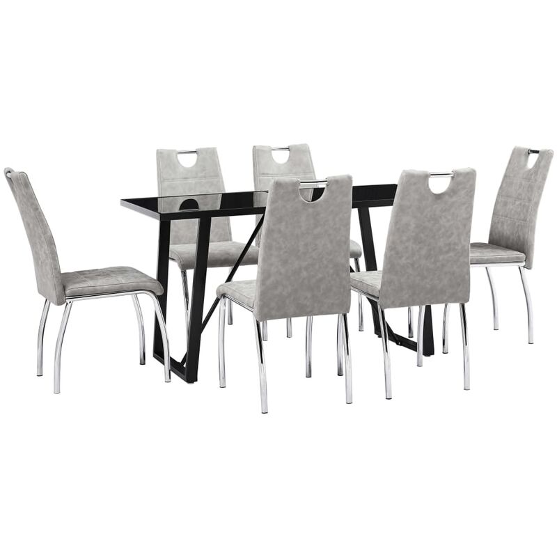 

vidaXL Juego de Comedor Cuero Sintético 7 Piezas Gris Claro - Gris