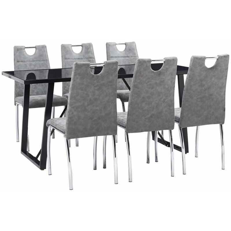 

vidaXL Juego de Comedor Cuero Sintético 7 Piezas Gris - Gris