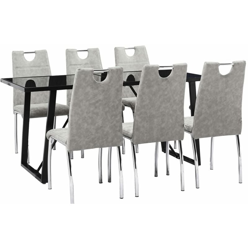 

vidaXL Juego de Comedor Cuero Sintético 7 Piezas Gris Claro - Gris