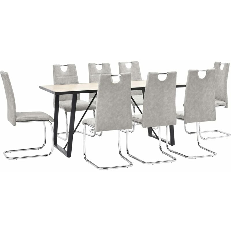 

vidaXL Juego de Comedor Cuero Sintético 9 Piezas Gris Claro - Gris
