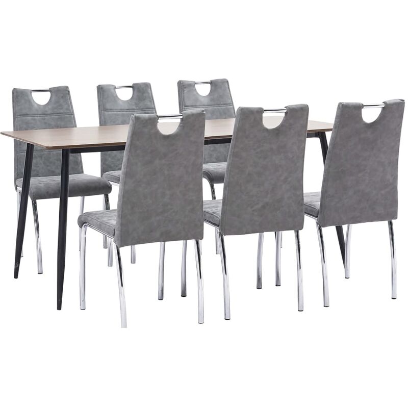

vidaXL Juego de Comedor Cuero Sintético 7 Piezas Gris - Gris