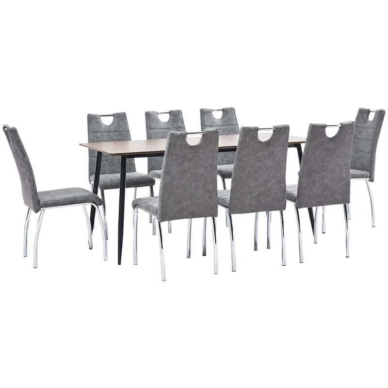 

vidaXL Juego de Comedor Cuero Sintético 9 Piezas Gris - Gris