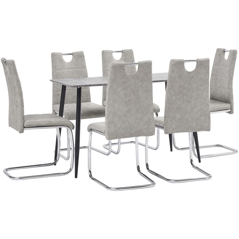 

vidaXL Juego de Comedor Cuero Sintético 7 Piezas Gris Claro - Gris