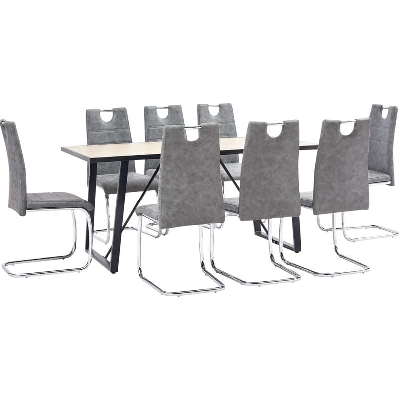 

vidaXL Juego de Comedor Cuero Sintético 9 Piezas Gris - Gris