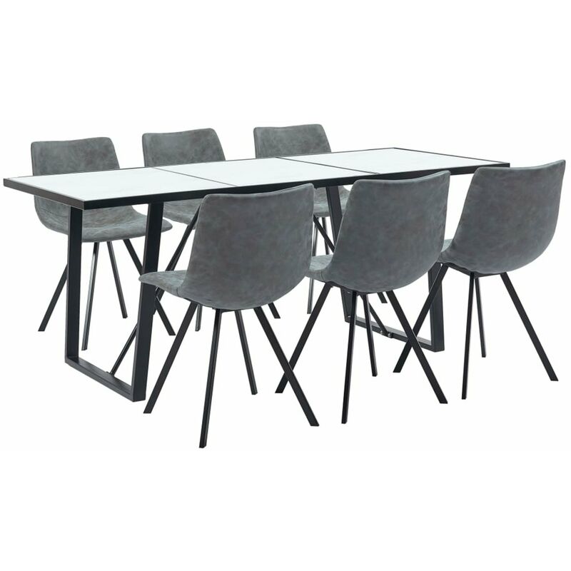 

Happyshopping - Juego de comedor 7 piezas cuero sintetico gris