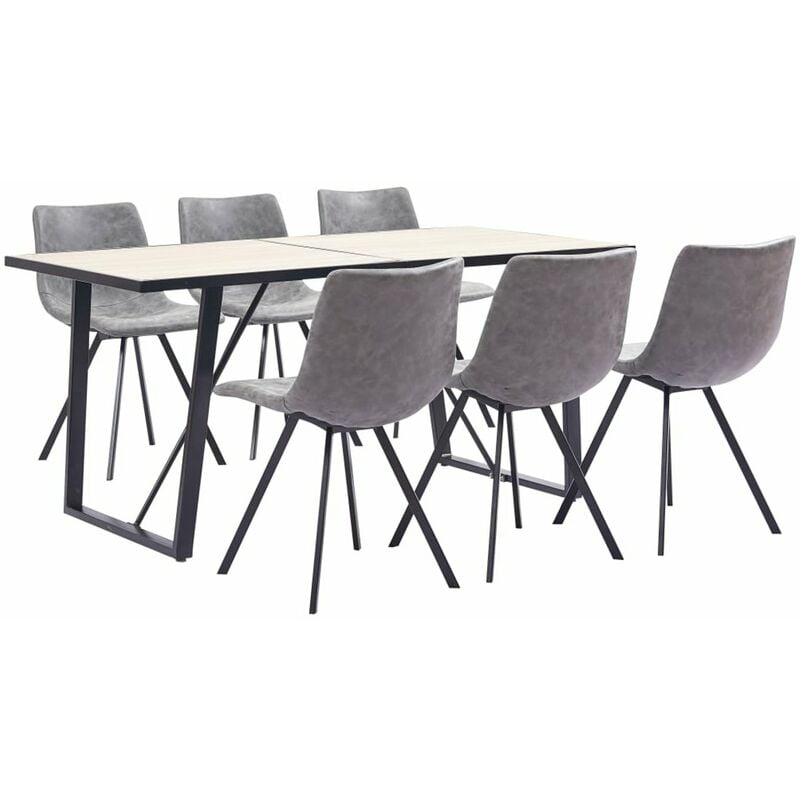 

Happyshopping - Juego de comedor 7 piezas cuero sintetico gris