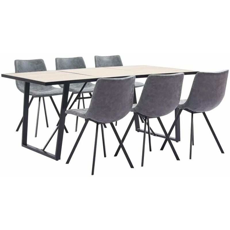 

Happyshopping - Juego de comedor 7 piezas cuero sintetico gris
