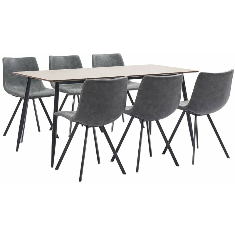

Happyshopping - Juego de comedor 7 piezas cuero sintetico gris