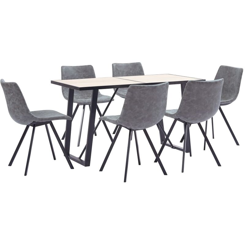 

Rogal Home&Deco Juego de comedor 7 piezas cuero sintético gris