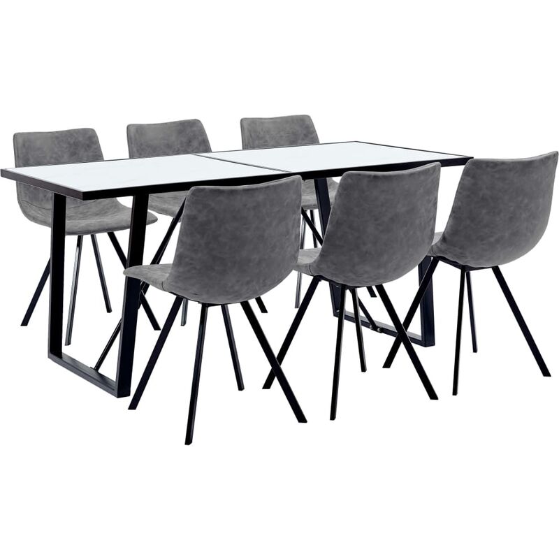 

Juego de comedor 7 piezas cuero sintético gris