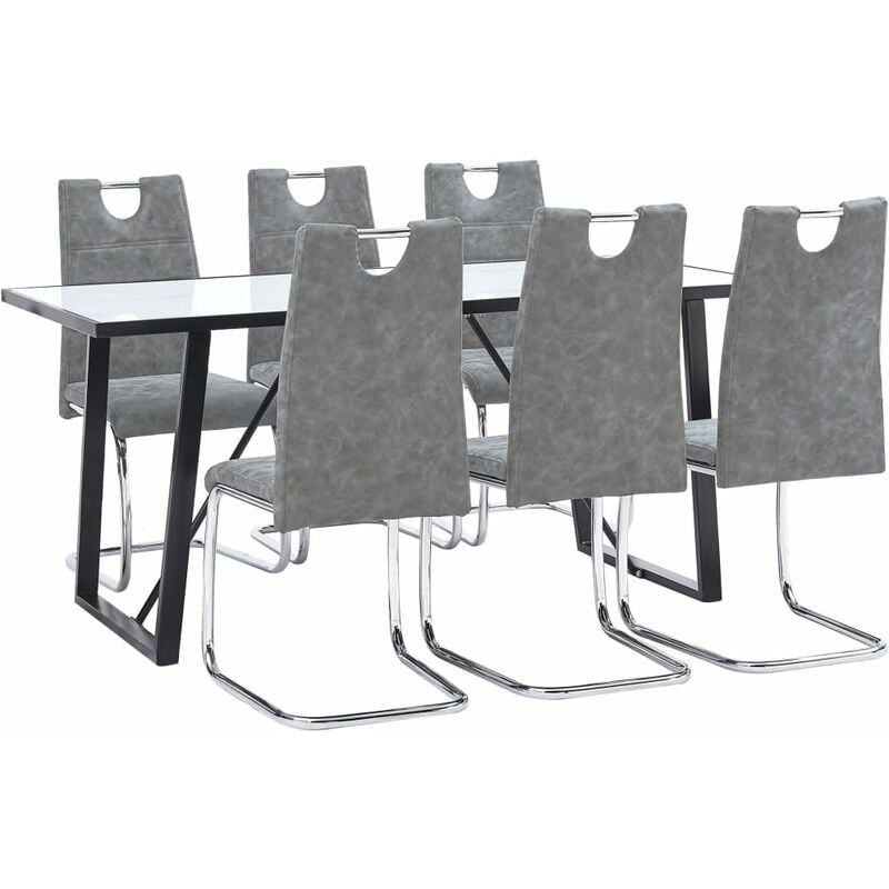 

Juego de comedor 7 piezas cuero sintético gris