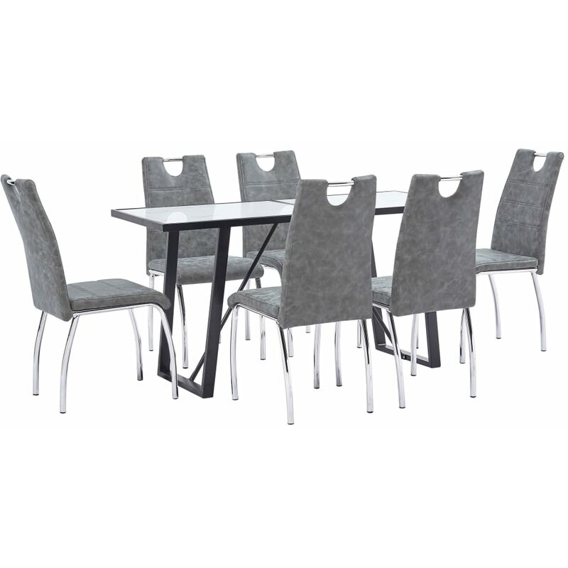 

Juego de comedor 7 piezas cuero sintético gris