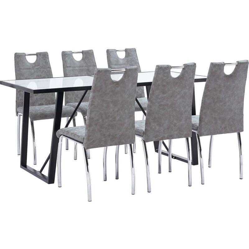 

Juego de comedor 7 piezas cuero sintético gris