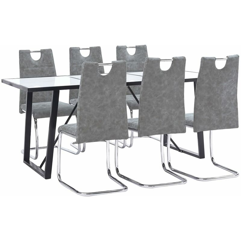 

Juego de comedor 7 piezas cuero sintético gris