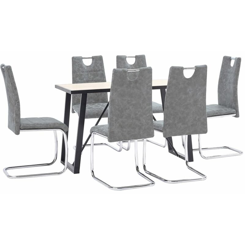 

Juego de comedor 7 piezas cuero sintético gris