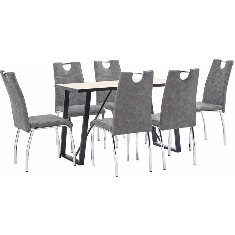 

Juego de comedor 7 piezas cuero sintético gris