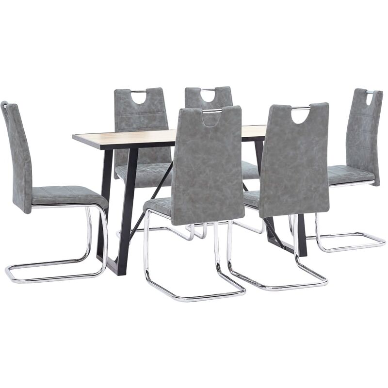 

Juego de comedor 7 piezas cuero sintético gris