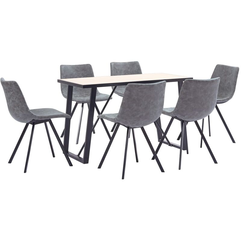 

Juego de comedor 7 piezas cuero sintético gris