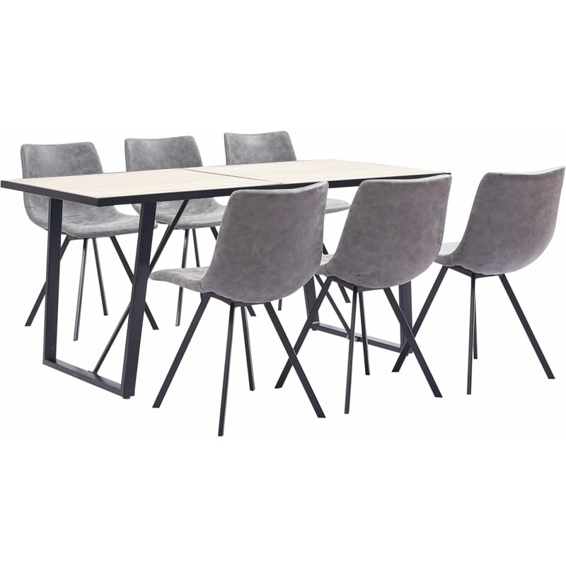 

Juego de comedor 7 piezas cuero sintético gris