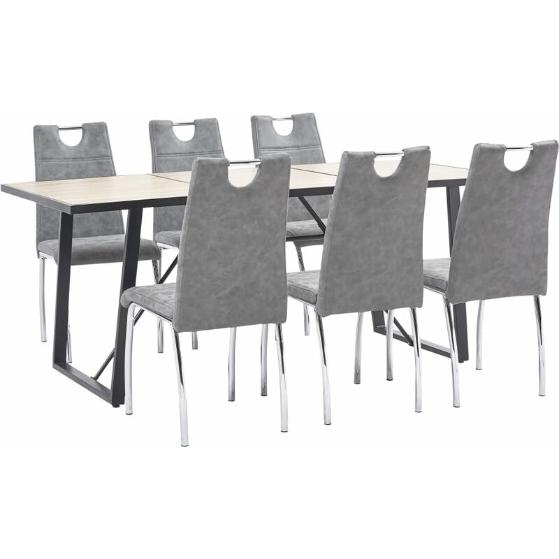 

Juego de comedor 7 piezas cuero sintético gris