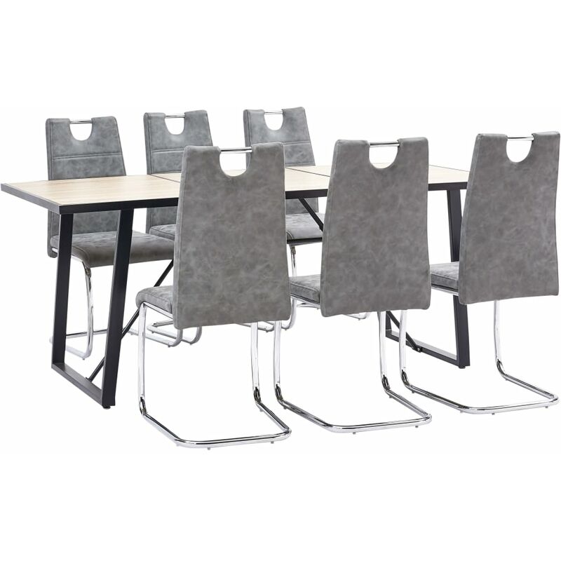 

Juego de comedor 7 piezas cuero sintético gris
