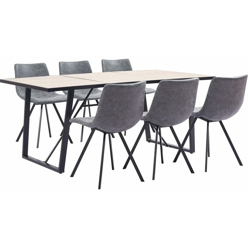 

Juego de comedor 7 piezas cuero sintético gris