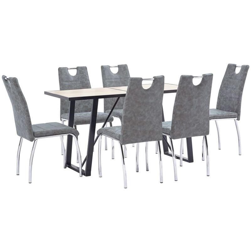 

Juego de comedor 7 piezas cuero sintético gris