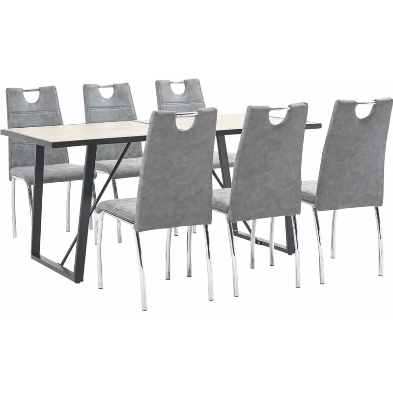 

Juego de comedor 7 piezas cuero sintético gris